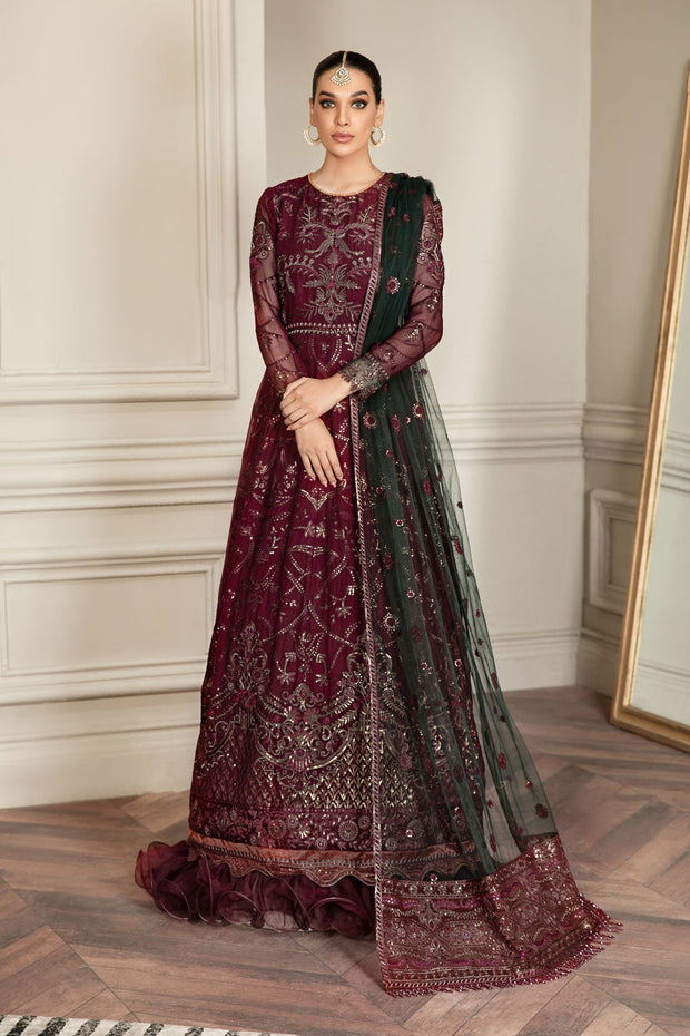 Gown : Maroon georgette embroidery work party wear gown